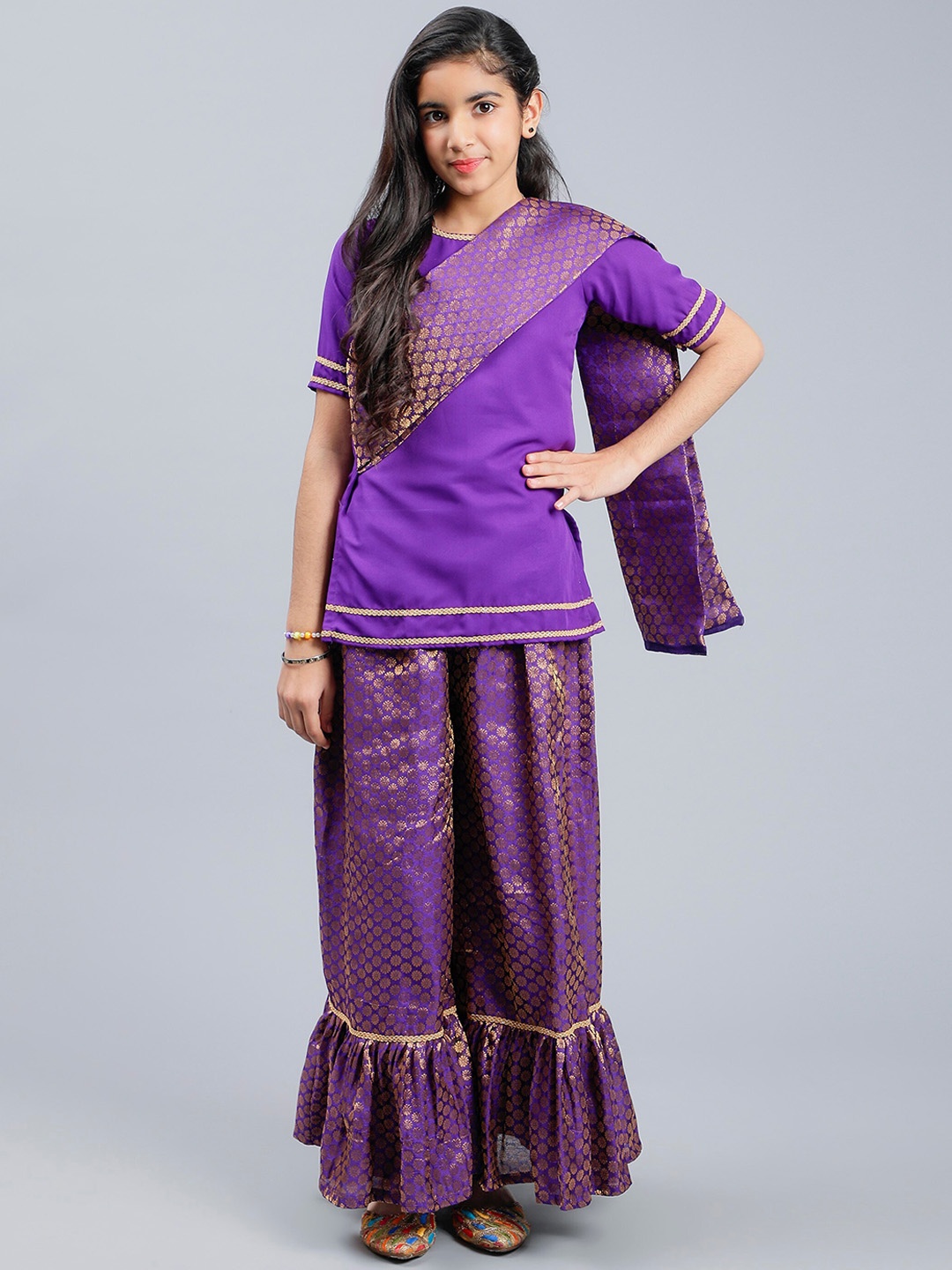 

Unique Designers Girls Ethnic Motifs Regular Kurti with Sharara & With Dupatta, Purple