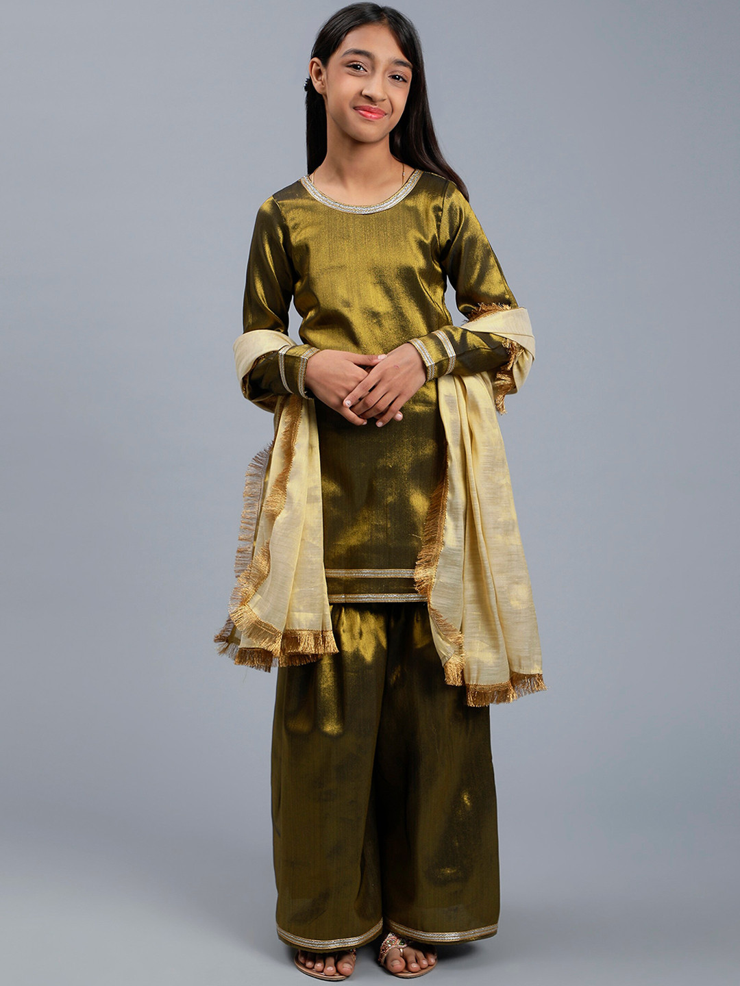 

Unique Designers Girls Regular Kurta with Sharara & With Dupatta, Green