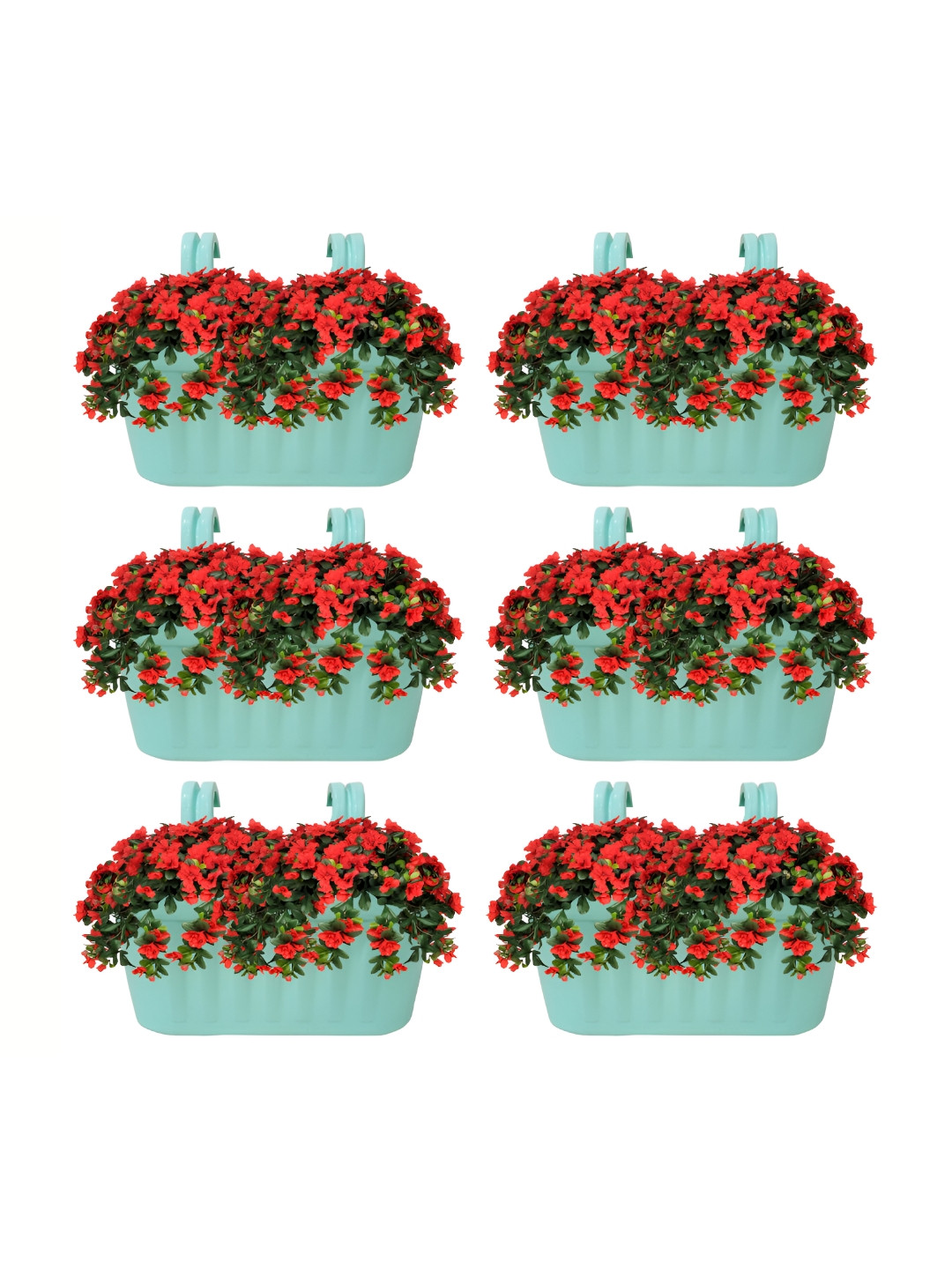 

Garden Deco 6 Pieces Turquoise Blue Textured Double Hook Hanging Pots