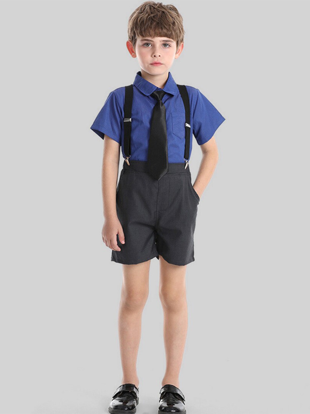 

INCLUD Boys Shirt with Shorts & Suspenders, Blue