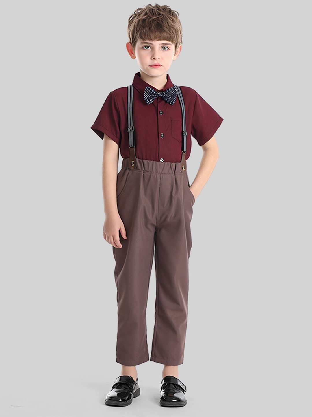 

INCLUD Boys Printed Shirt With Trousers, Maroon