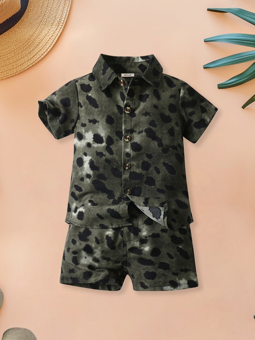 

INCLUD Boys Abstract Printed Shirt With Shorts, Olive