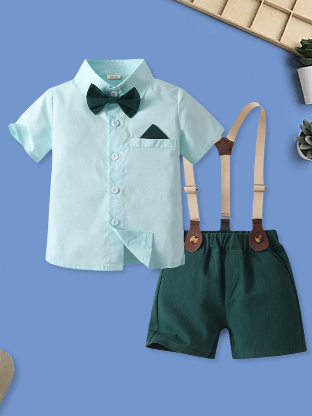

INCLUD Boys Shirt with Shorts, Sea green