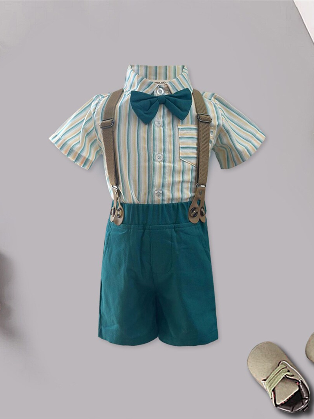 

INCLUD Boys Striped Shirt With Shorts, Teal