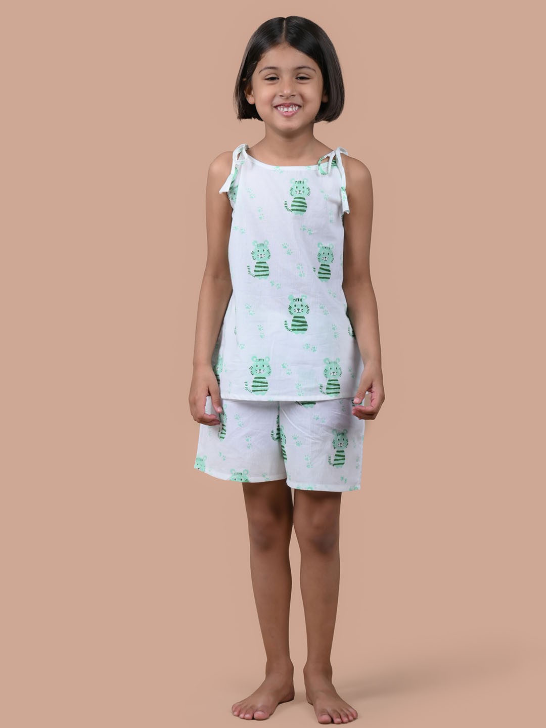

BAESD Girls Graphic Printed Shoulder Straps Pure Cotton Night suit, White