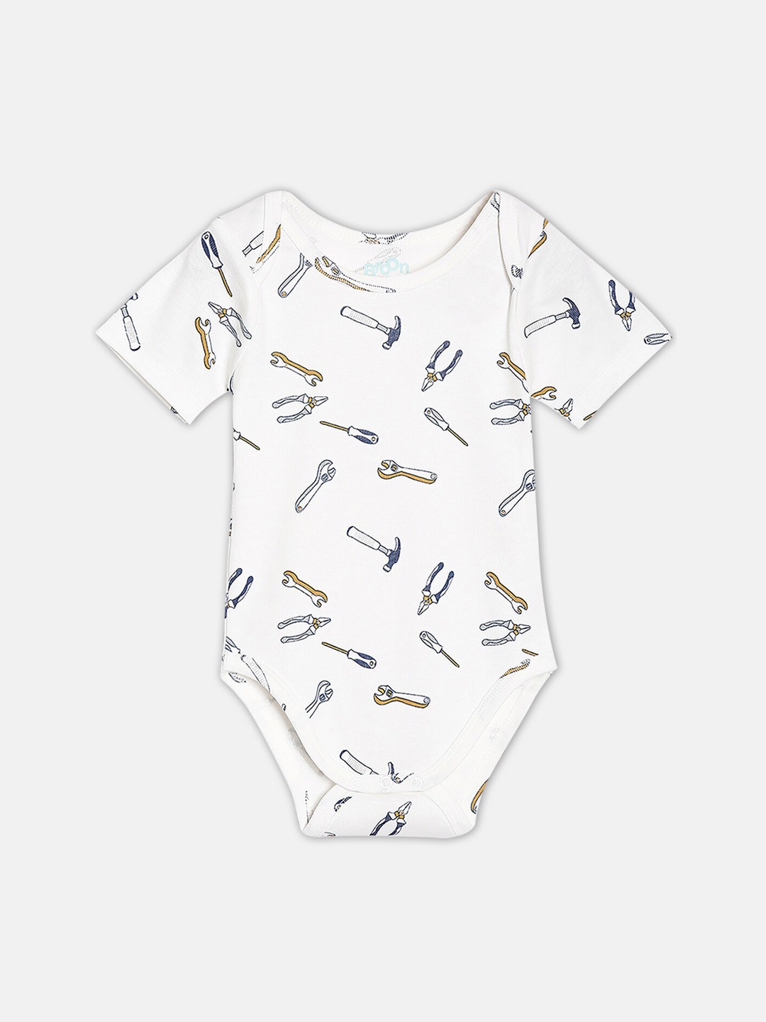 

Broon Infant Boys Printed Envelop Neck Organic Cotton Bodysuit, White