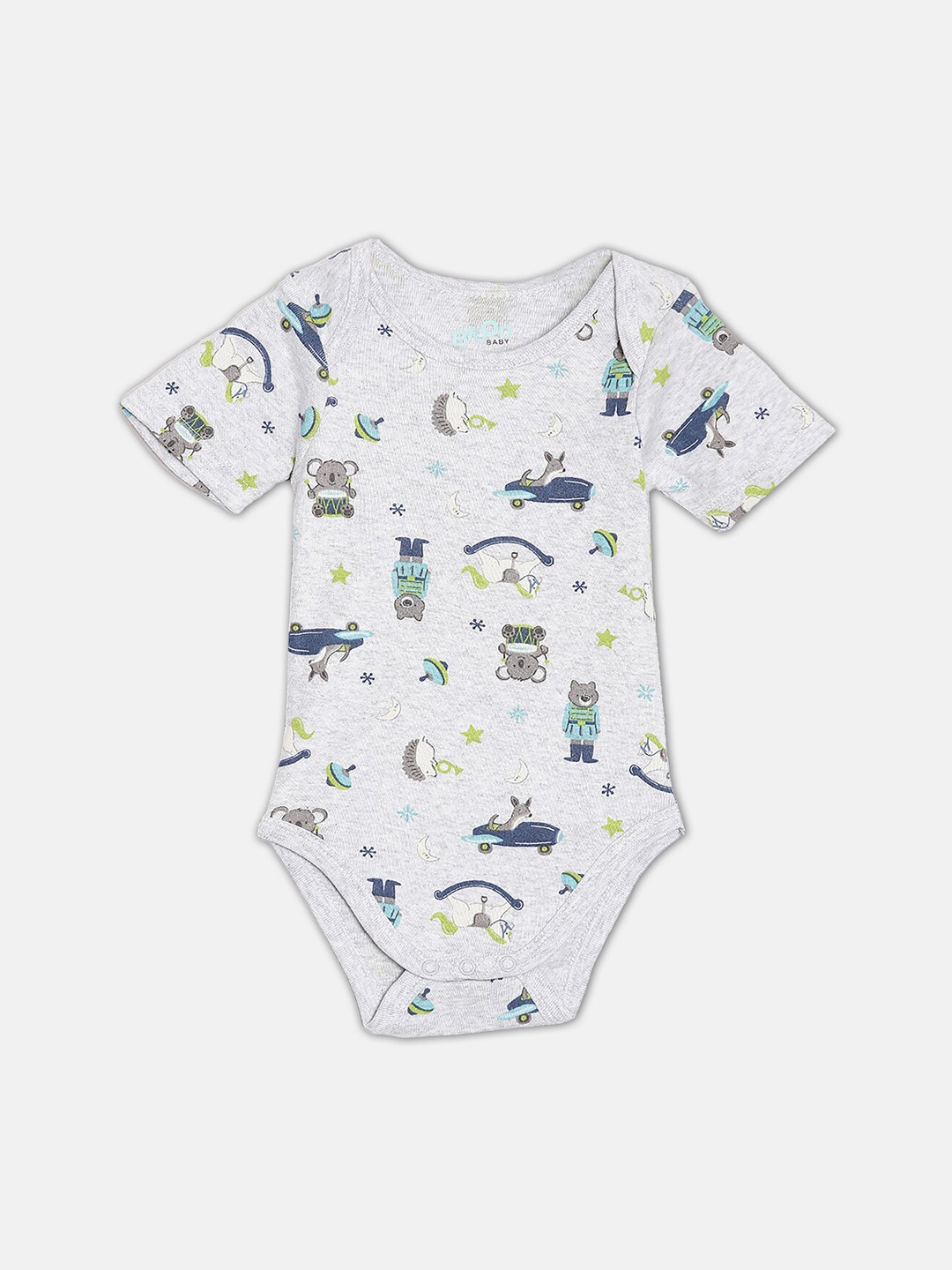 

Broon Infant Boys Printed Envelop Neck Organic Cotton Bodysuit, Grey
