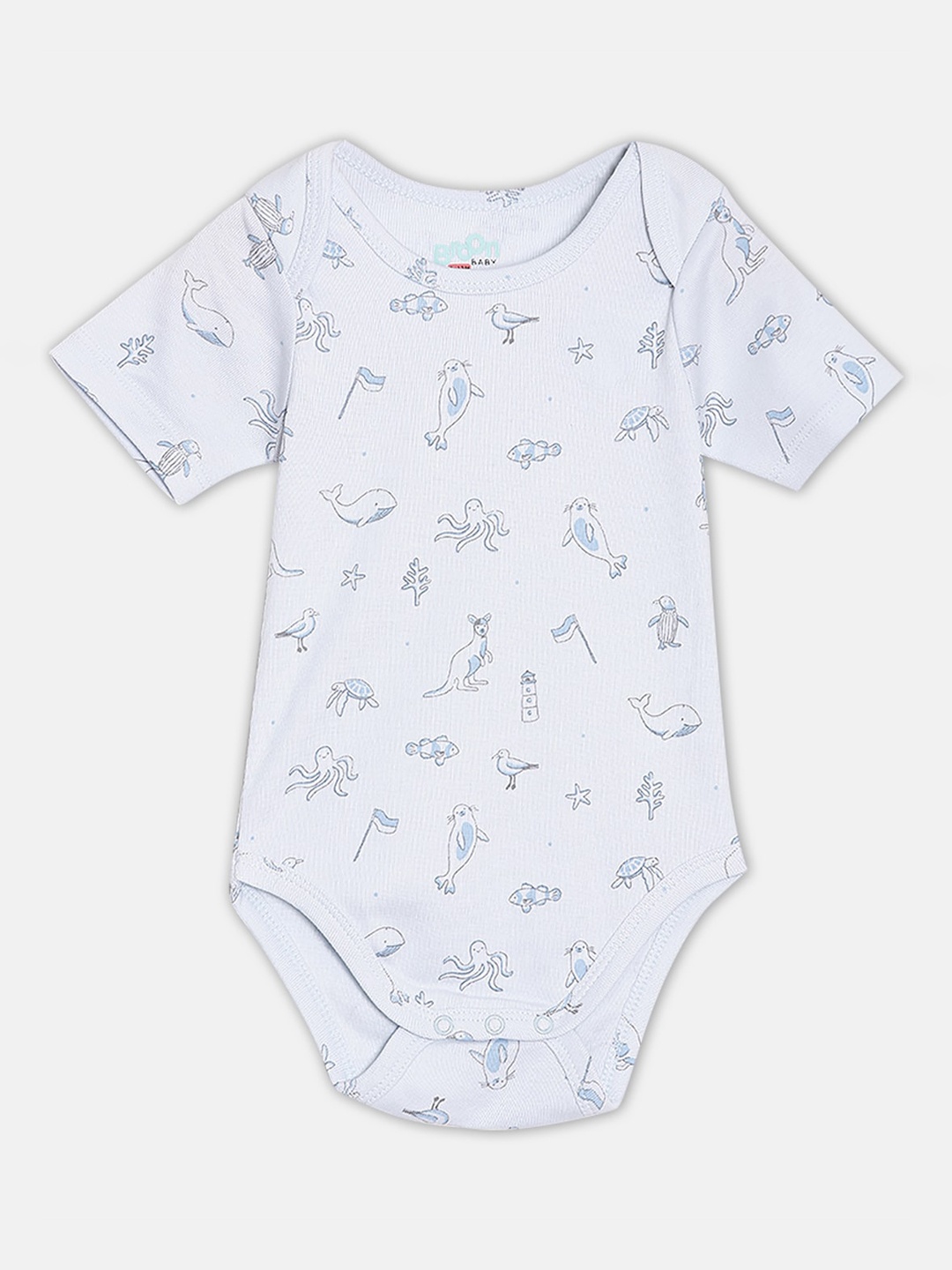 

Broon Infant Boys Printed Envelop Neck Organic Cotton Bodysuit, Grey