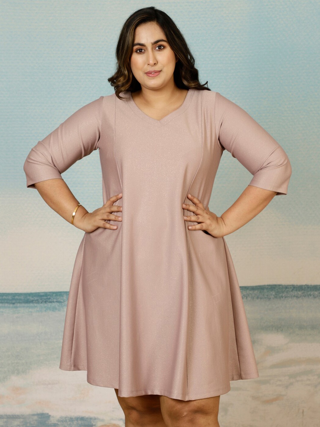 

Amydus Plus Size Shimmer A-Line Dress, Taupe