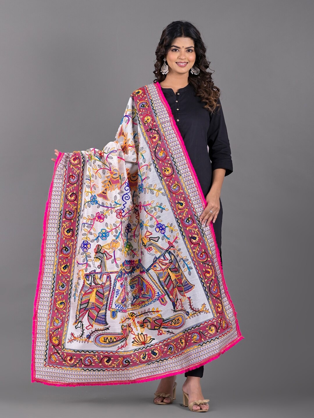 

Apratim Embroidered Dupatta with Phulkari, White