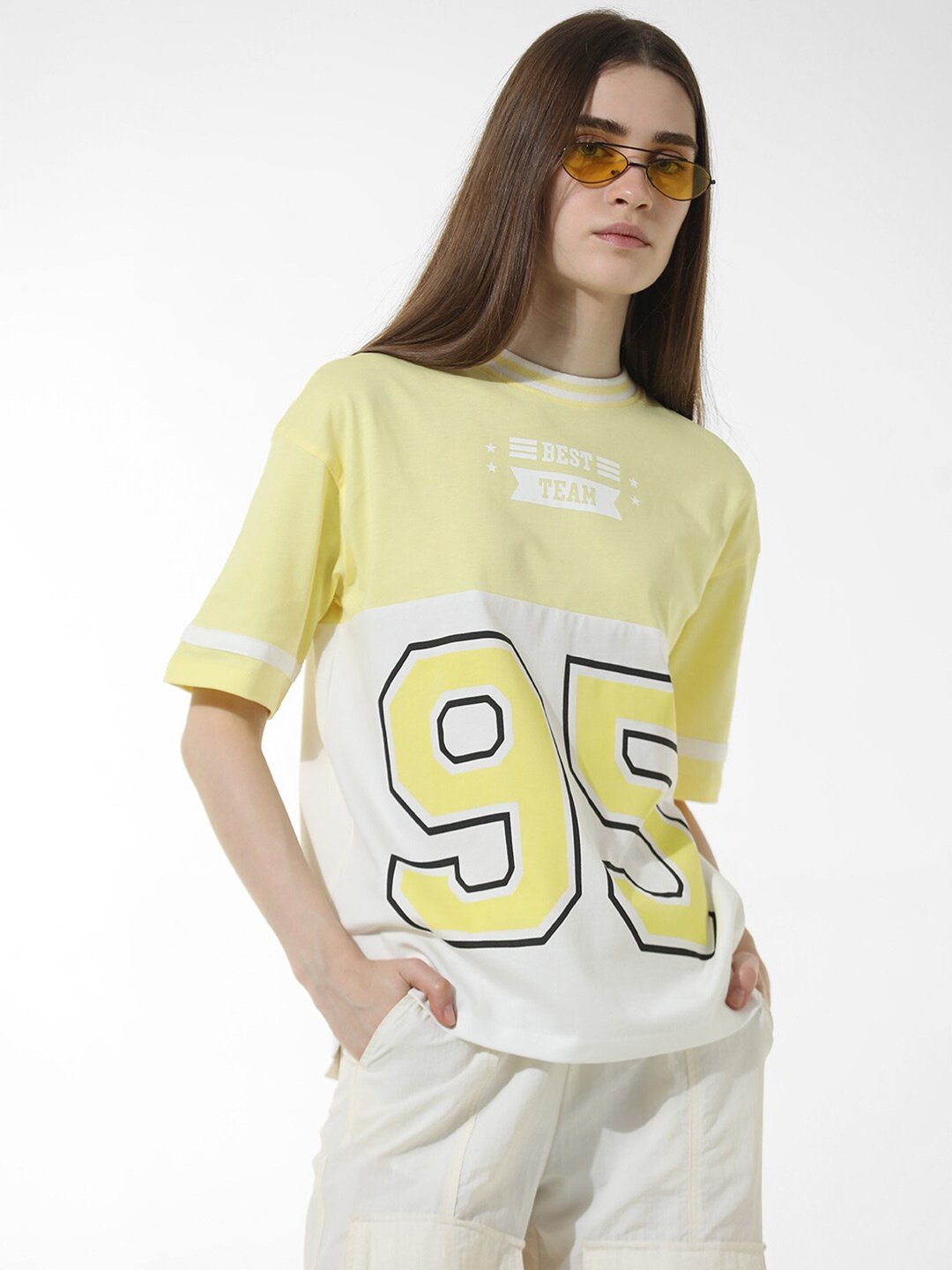 

ONLY Typography Printed Cotton T-shirt, Yellow