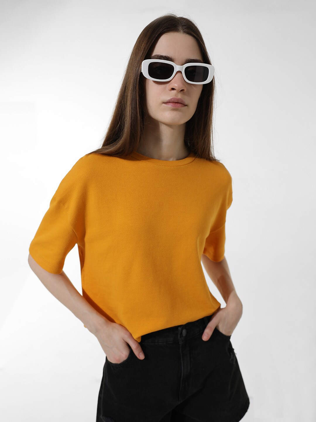 

ONLY Extended Sleeves Cotton Knitted Crop Boxy T-shirt, Yellow