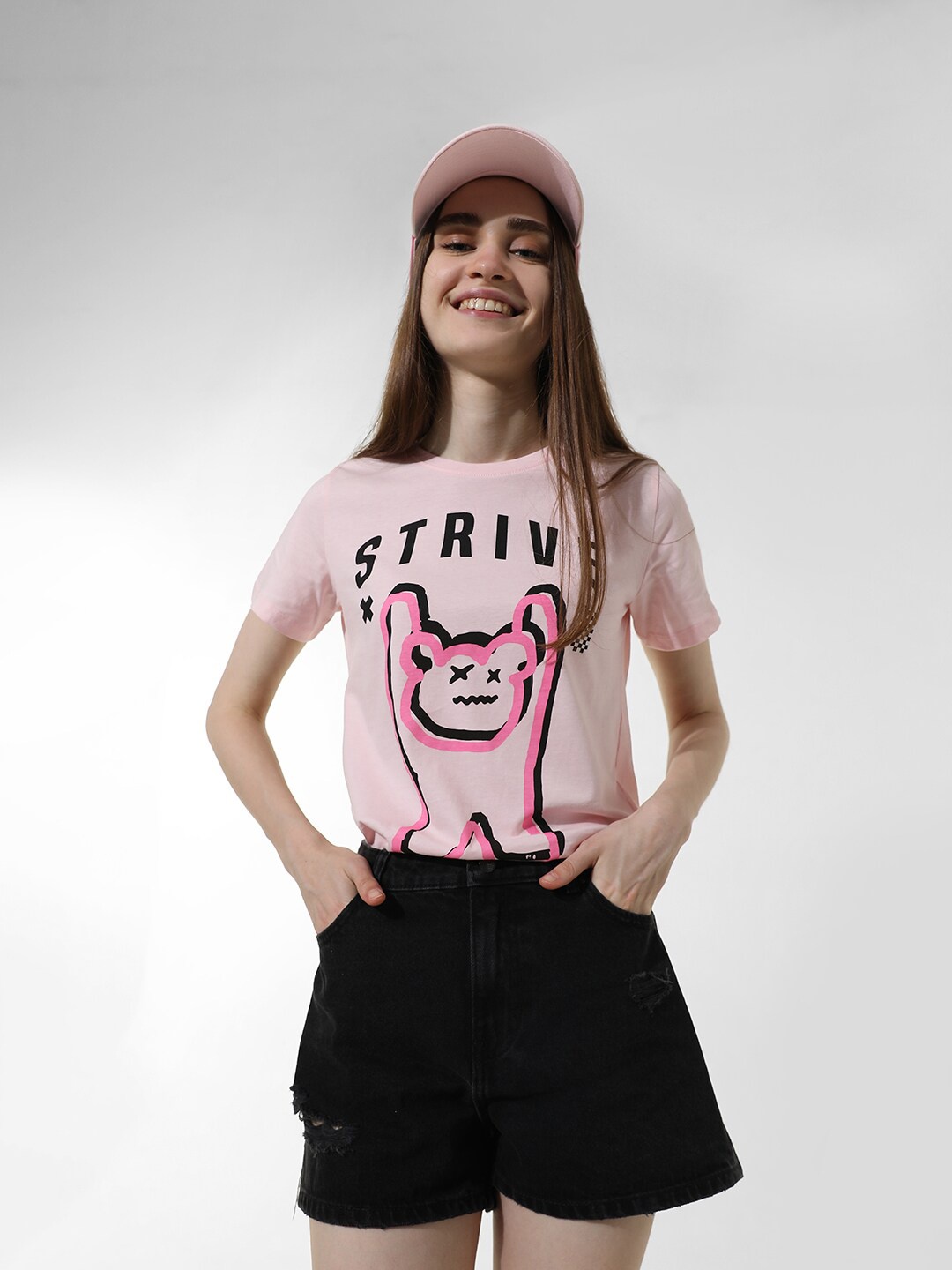 

ONLY Typography Printed Cotton Knitted T-shirt, Pink