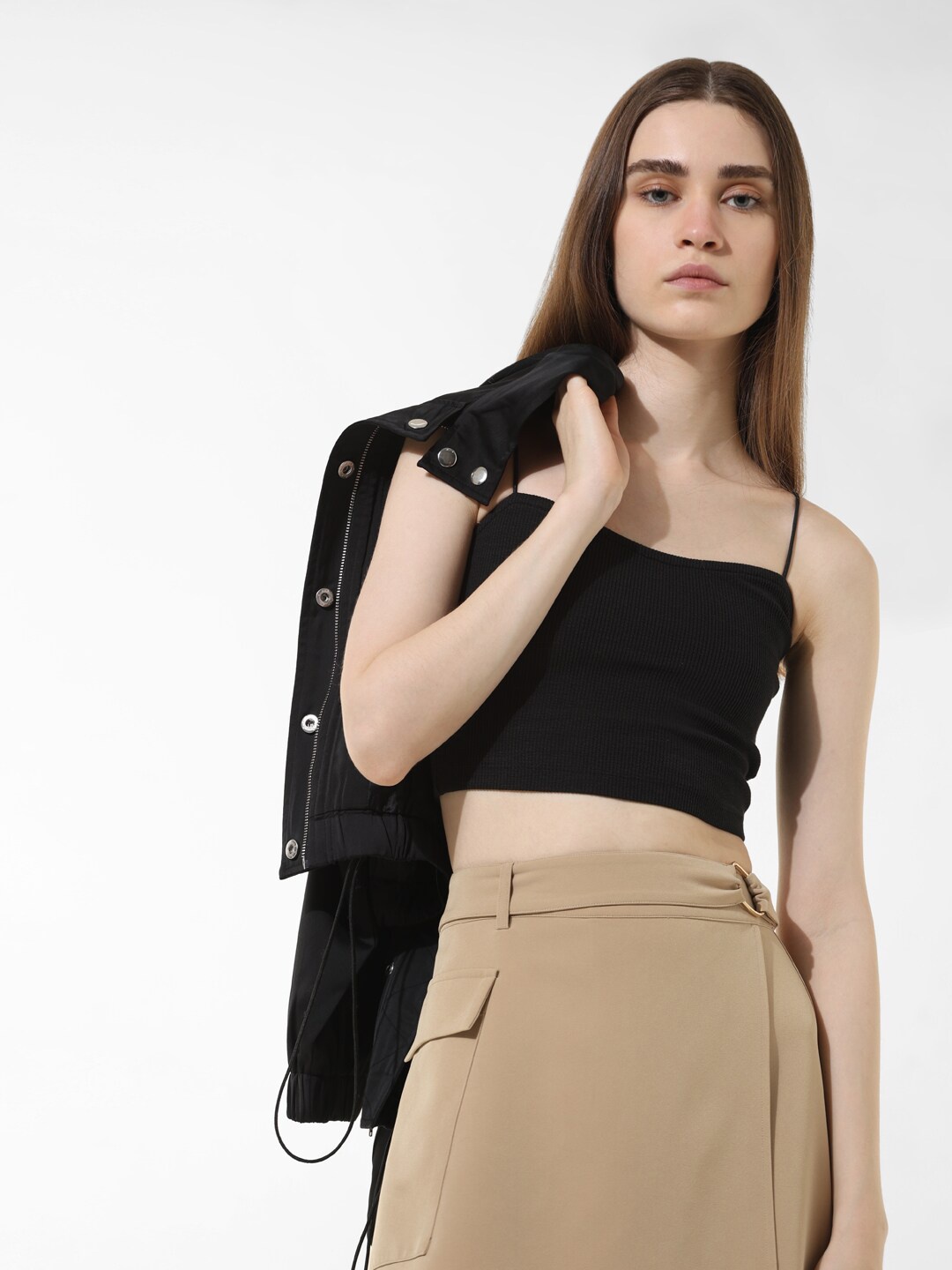 

ONLY Shoulder Straps Sleeveless Slim Fit Top, Black