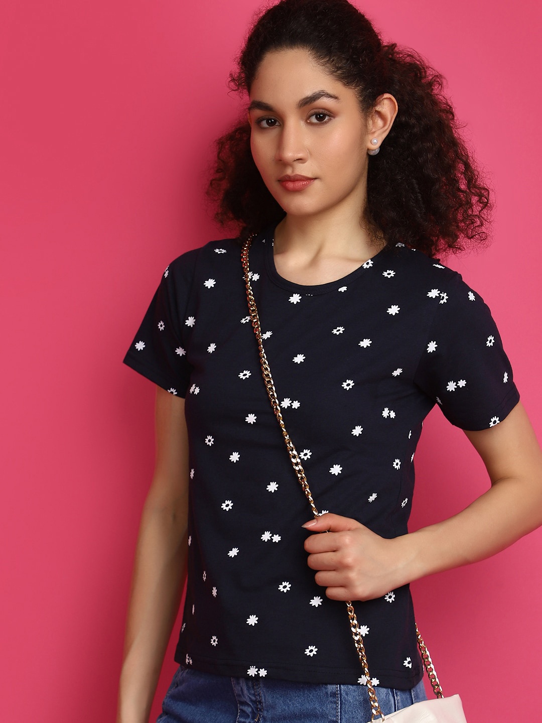 

V-Mart Printed Short Sleeves Round Neck Cotton T-shirt, Blue