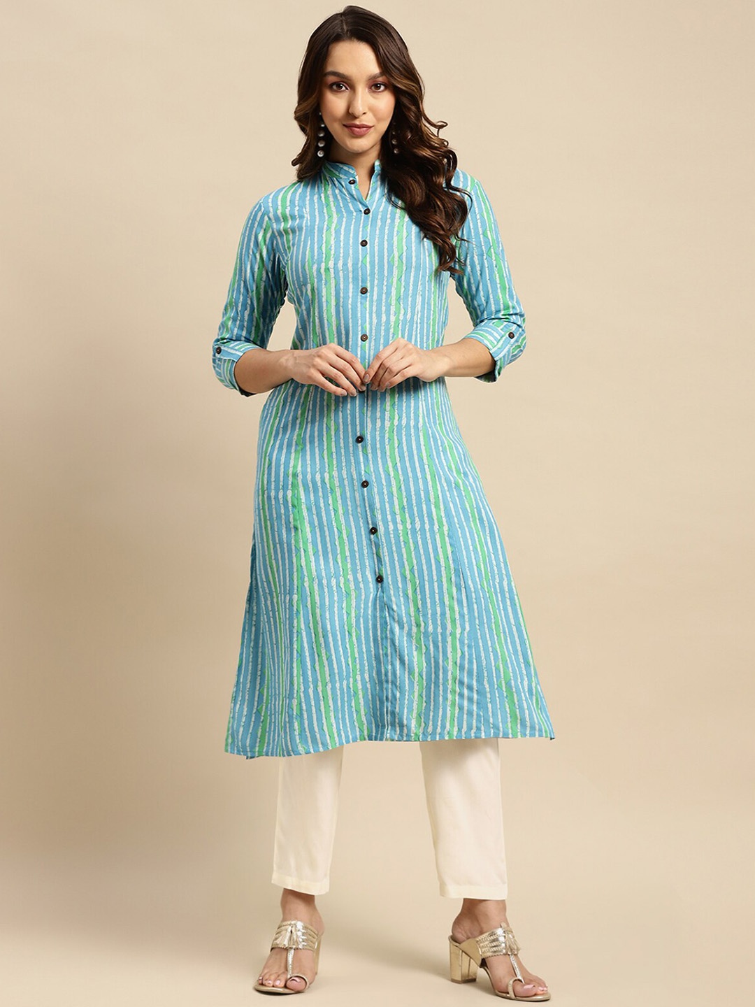 

Rangita Striped Regular Kurta with Trousers, Blue