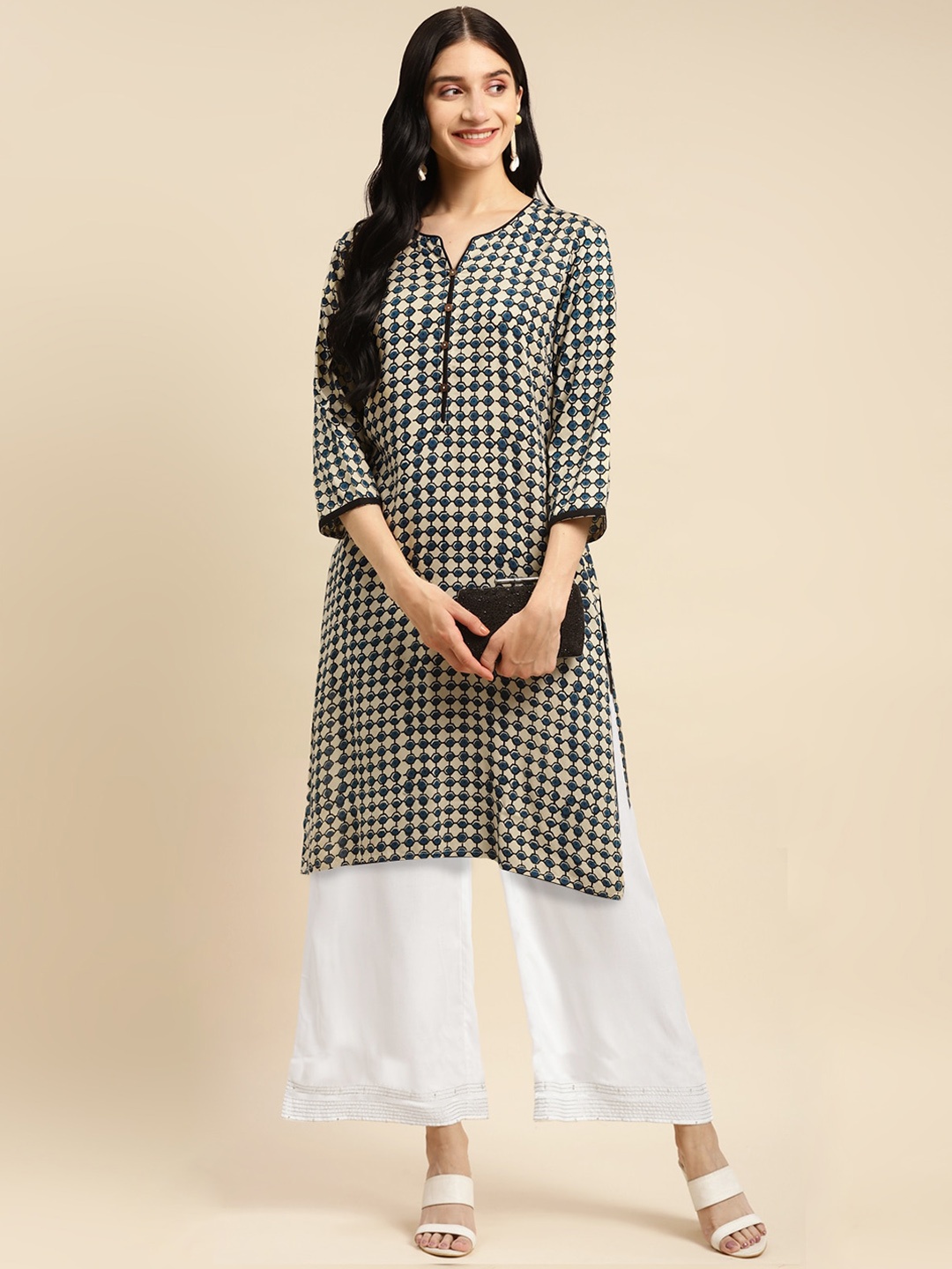 

Rangita Printed Regular Kurta With Palazzo, Navy blue
