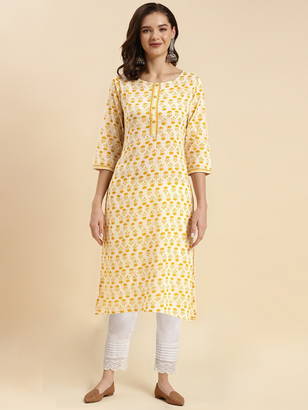 

Rangita Floral Printed Regular Gotta Patti Pure Cotton Kurta with Trousers, Yellow