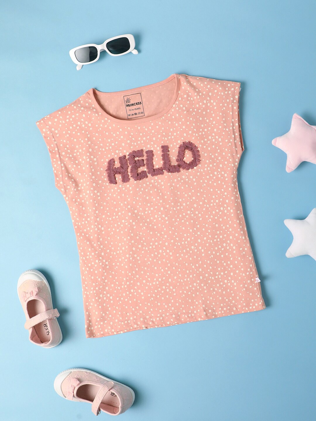 

V-Mart Girls Typography Printed Applique T-shirt, Pink