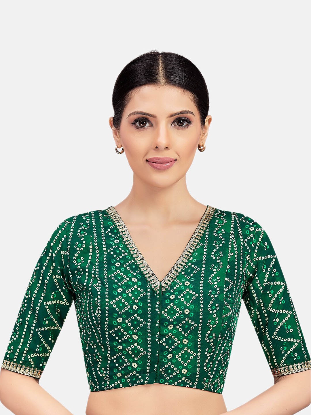 

Studio Shringaar Bandhni Printed V-Neck Saree Blouse, Green