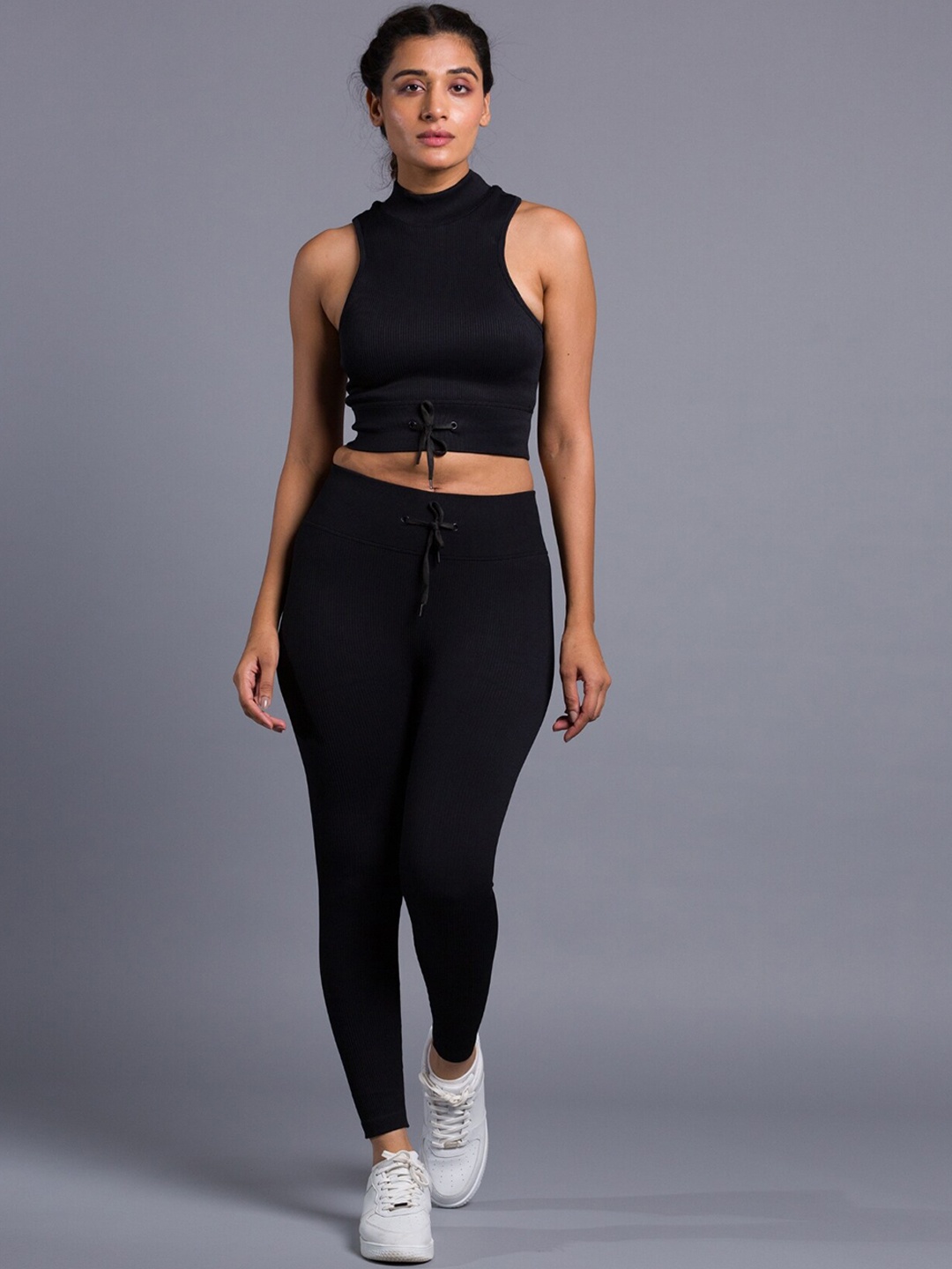 Belonge Ribbed Sleeveless Skinny-Fit Tracksuit, Black