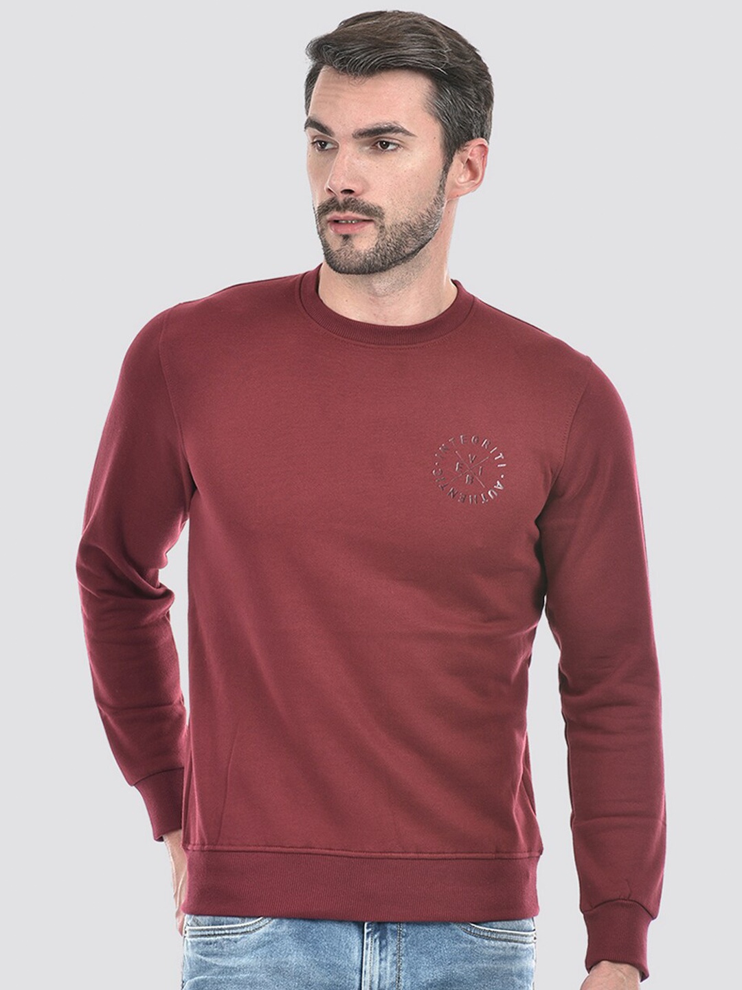 

Integriti Round Neck Long Sleeves Typographic Printed Pullover Sweatshirt, Maroon