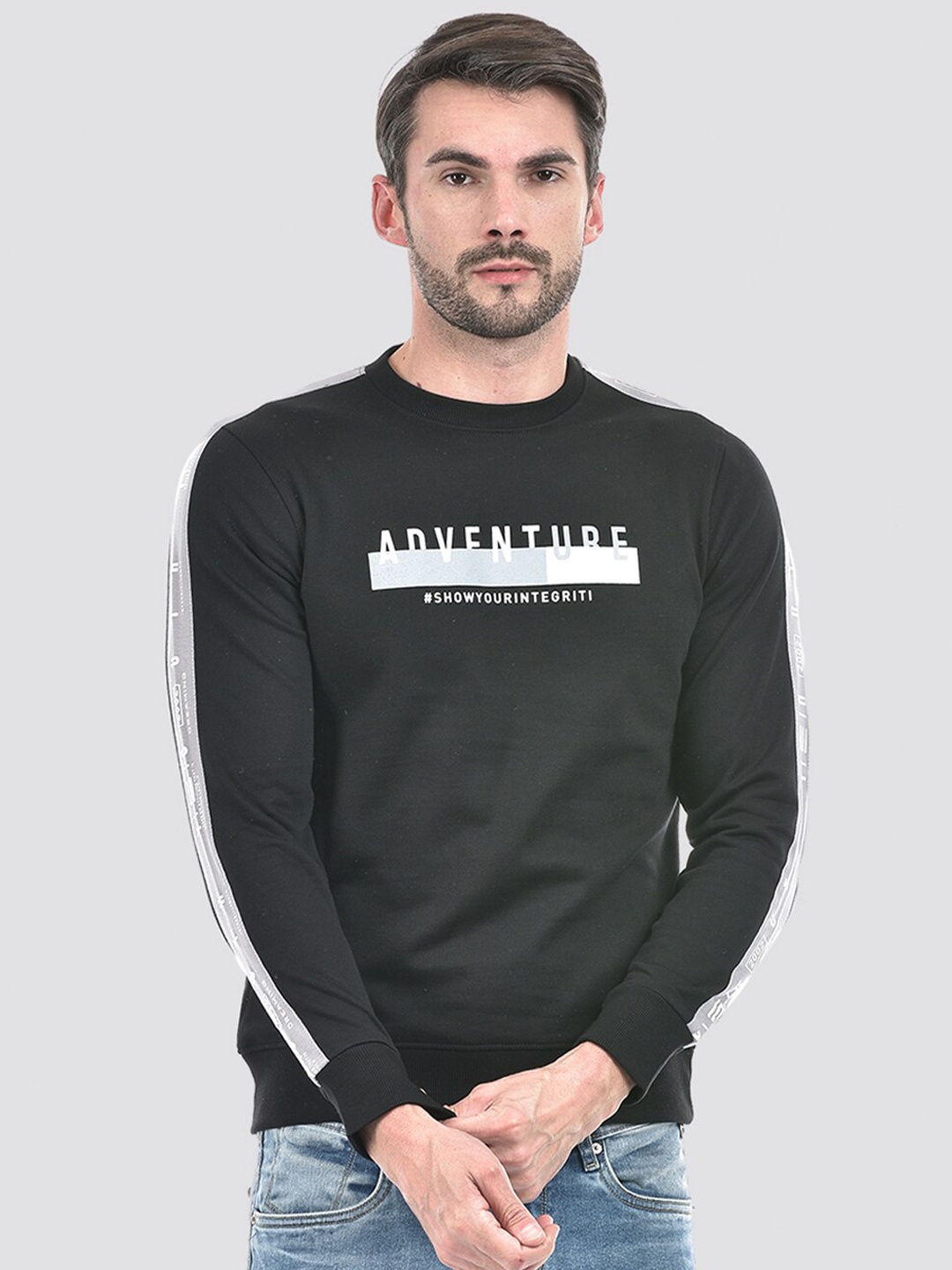 

Integriti Typography Printed Round Neck Pullover Sweatshirt, Black