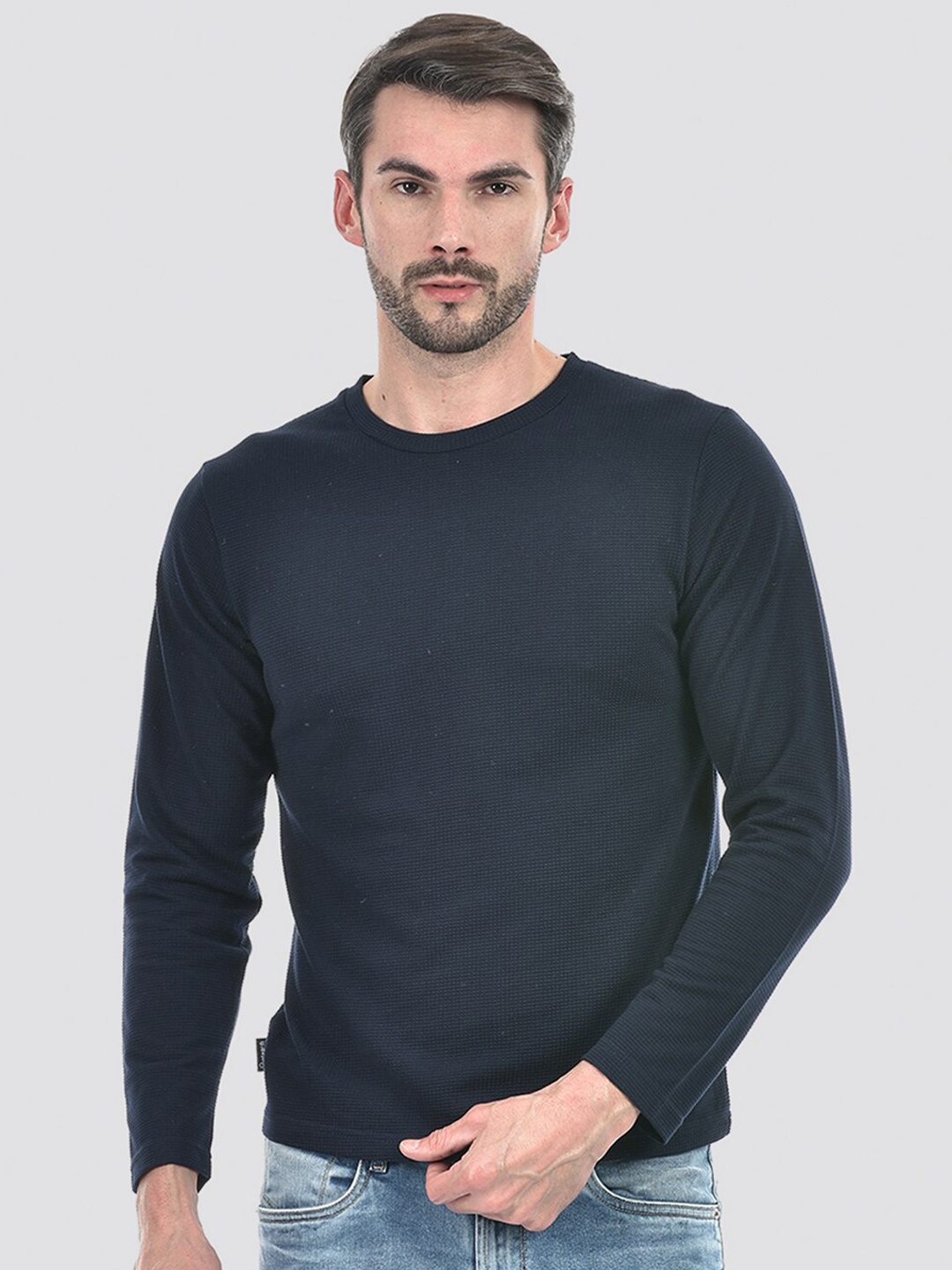 

Integriti Round Neck Long Sleeves Self Design Pullover Sweatshirt, Navy blue