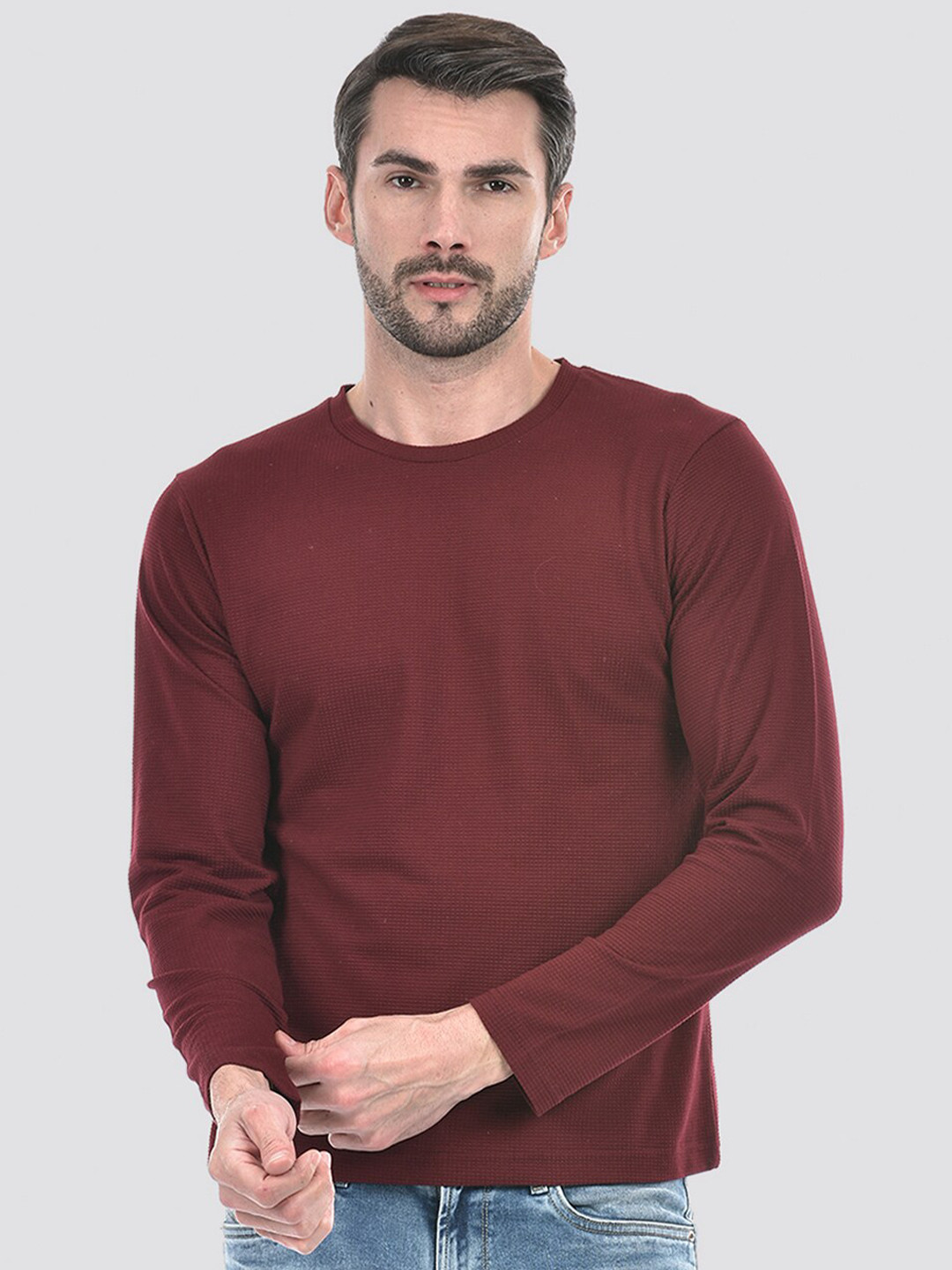 

Integriti Round Neck Long Sleeves Self design Pullover Sweatshirt, Maroon