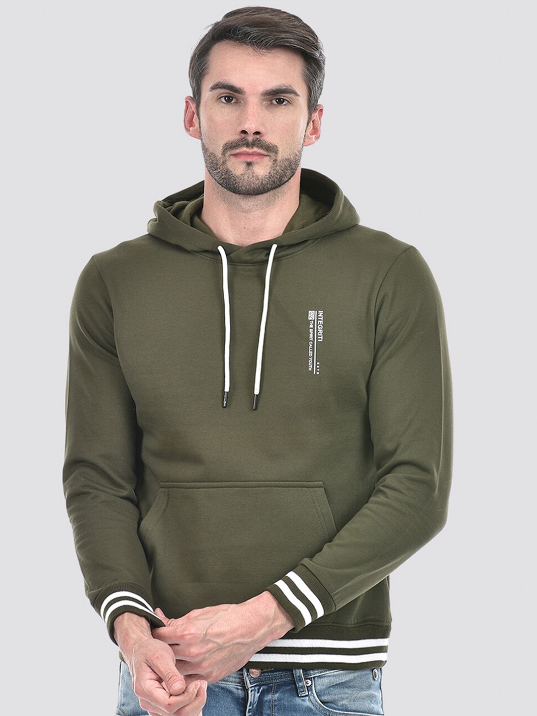 

Integriti Hooded Neck Long Sleeves Ribbed Hem Pullover Sweatshirt, Green