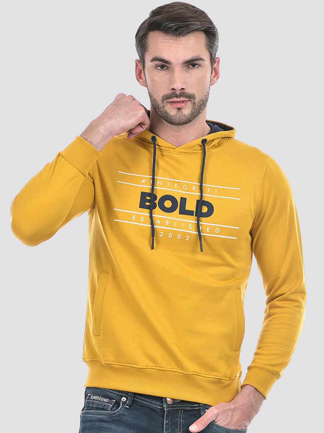 

Integriti Printed Pullover Hooded Sweatshirt, Mustard