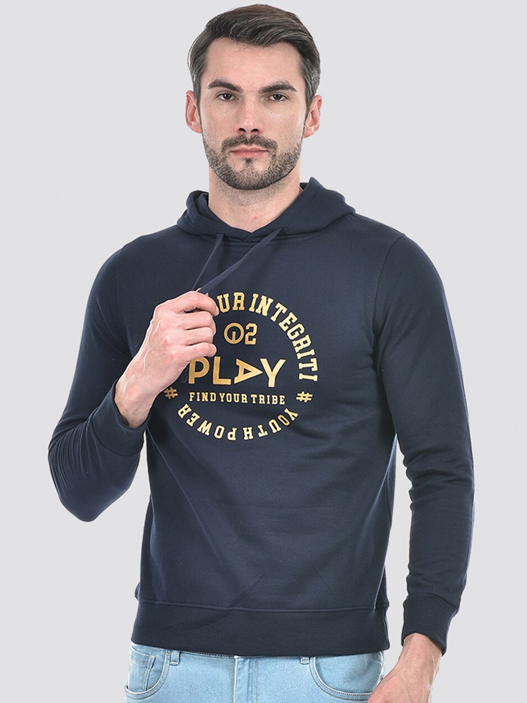 

Integriti Typography Printed Hooded Front Open Sweatshirt, Navy blue
