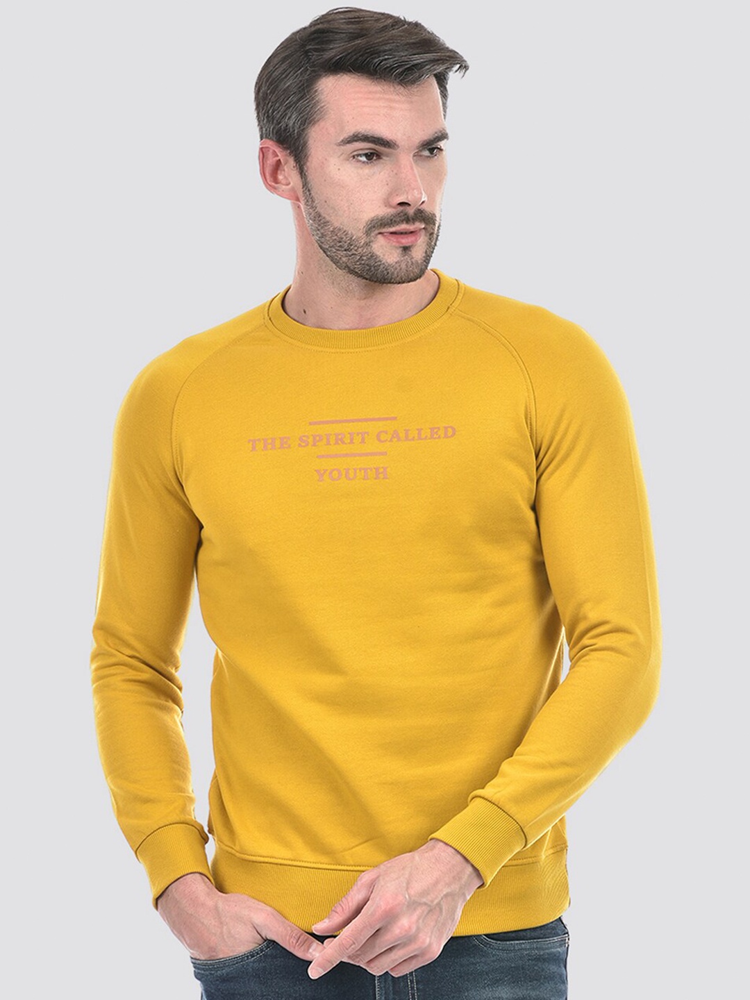 

Integriti Typography Printed Round Neck Pullover Sweatshirt, Mustard