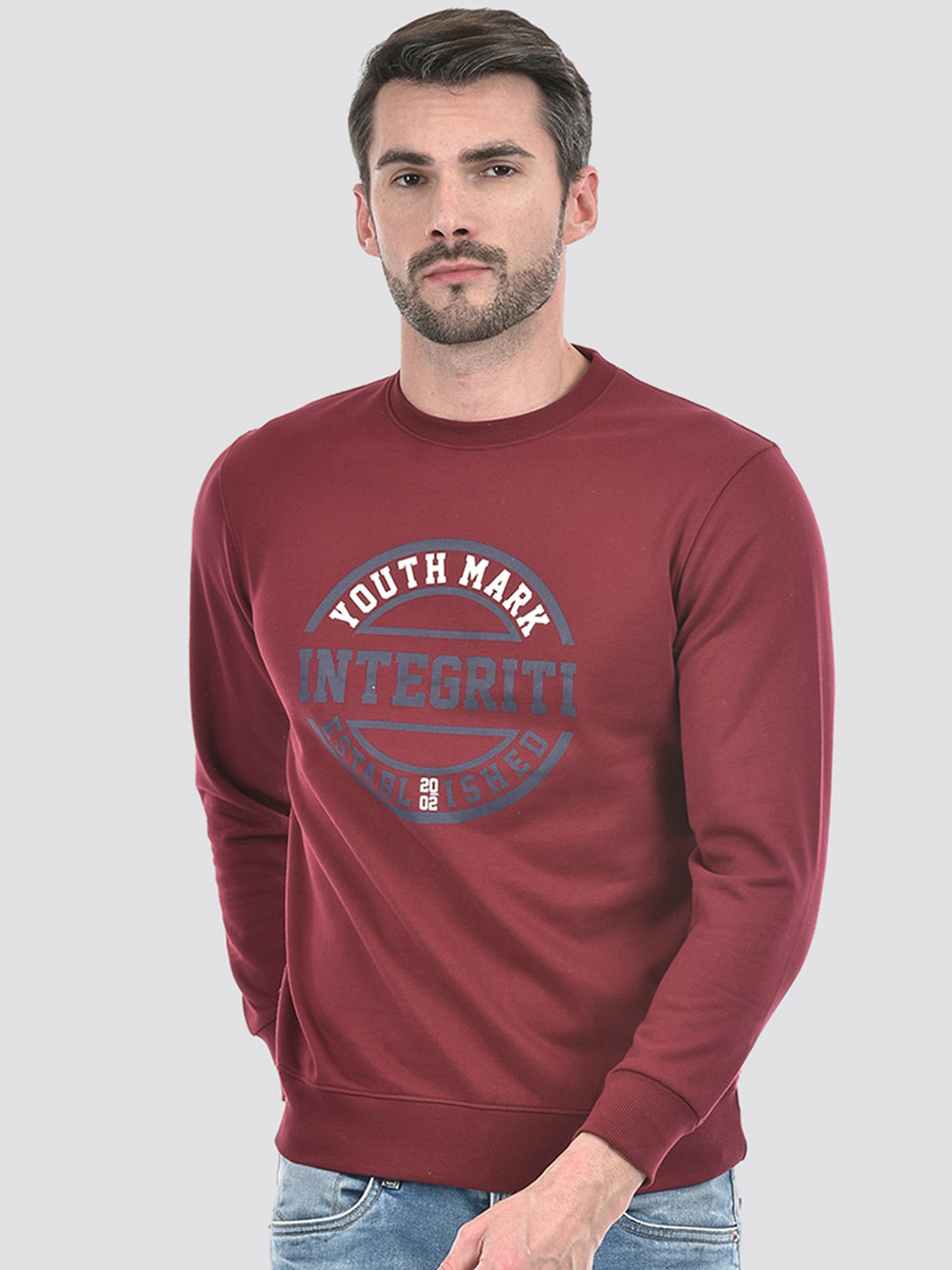 

Integriti Round Neck Printed Pullover Sweatshirt, Maroon