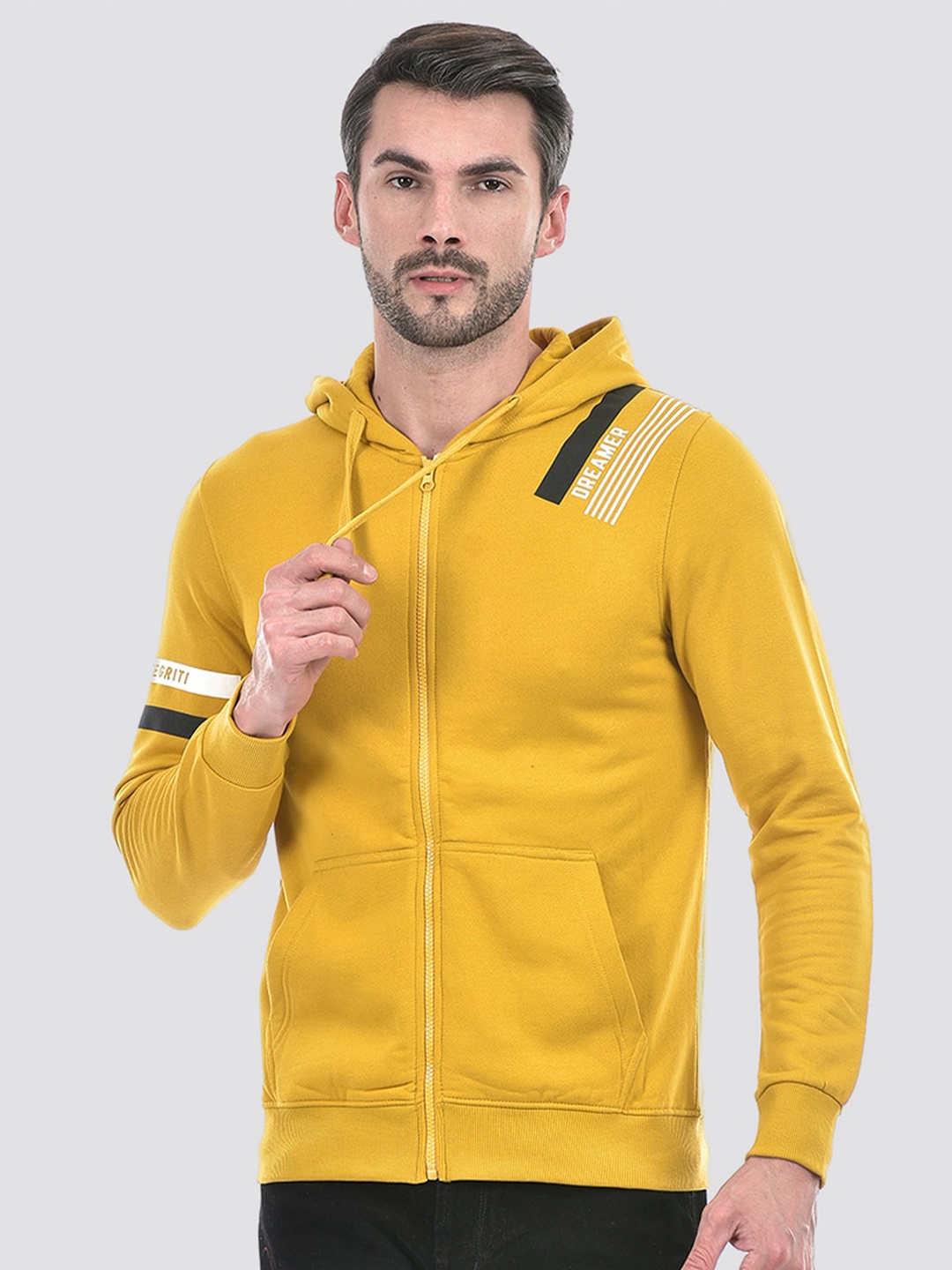 

Integriti Striped Hooded Knitted Sweatshirt, Mustard