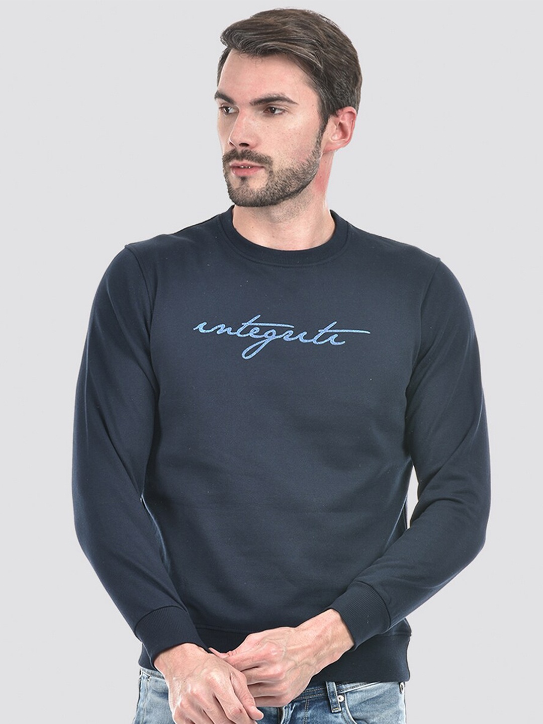 

Integriti Round Neck Printed Pullover Sweatshirt, Navy blue