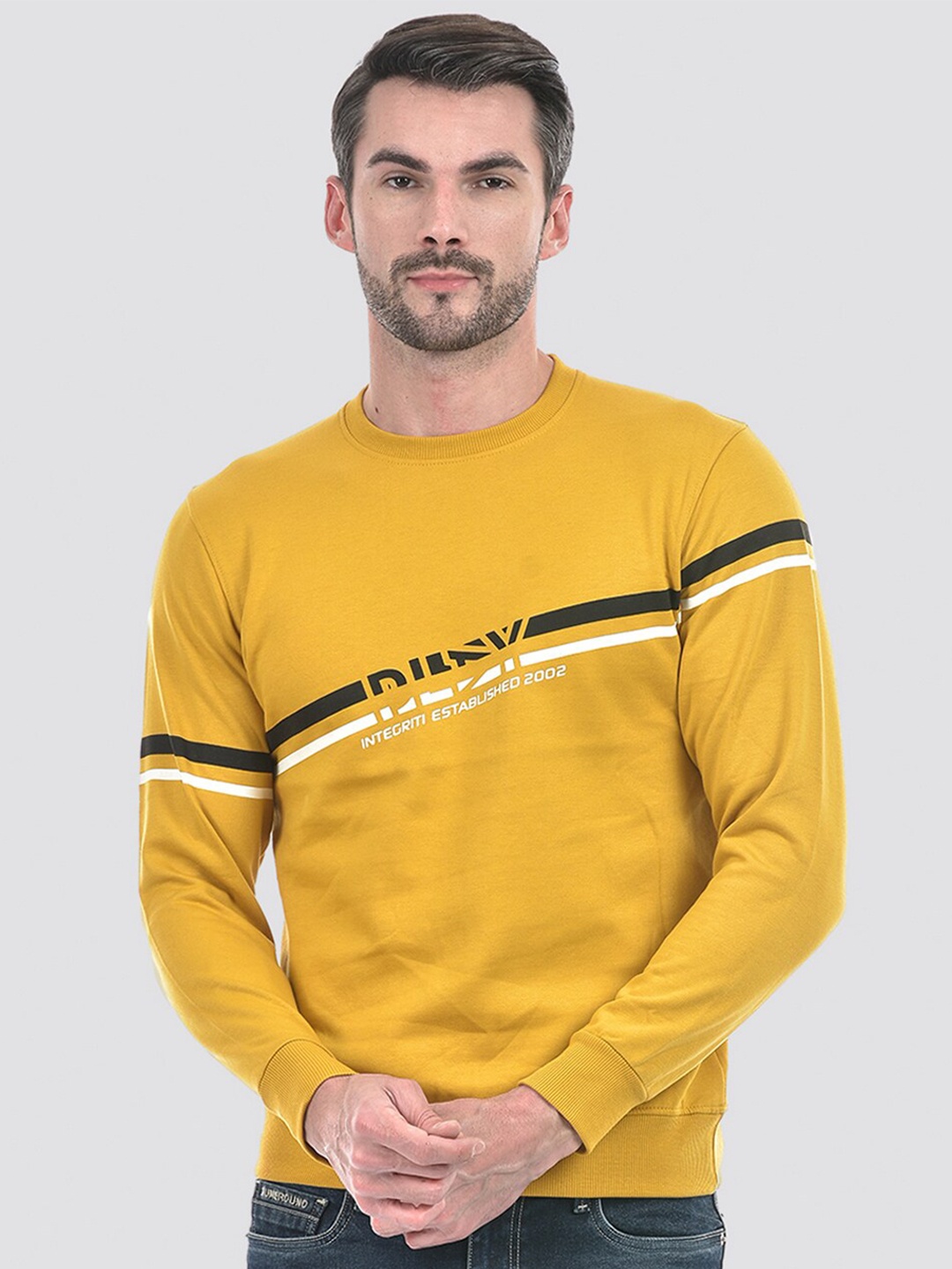 

Integriti Typography Printed Round Neck Pullover Sweatshirt, Mustard