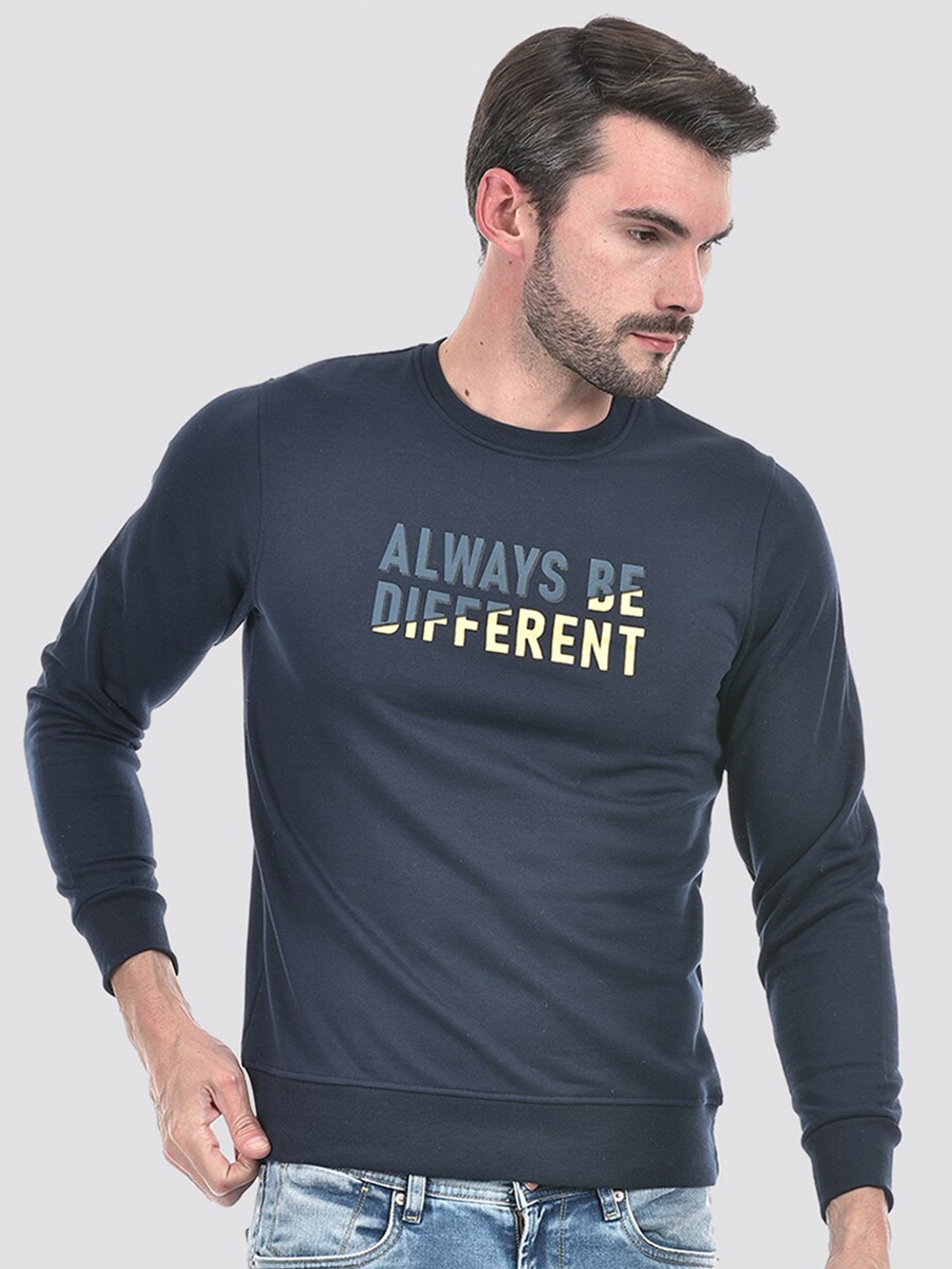 

Integriti Round Neck Printed Pullover Sweatshirt, Navy blue