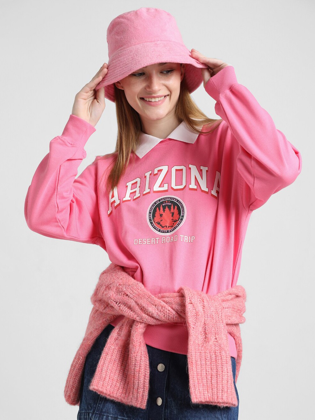 

ONLY Women Alphanumeric Printed Pullover, Pink