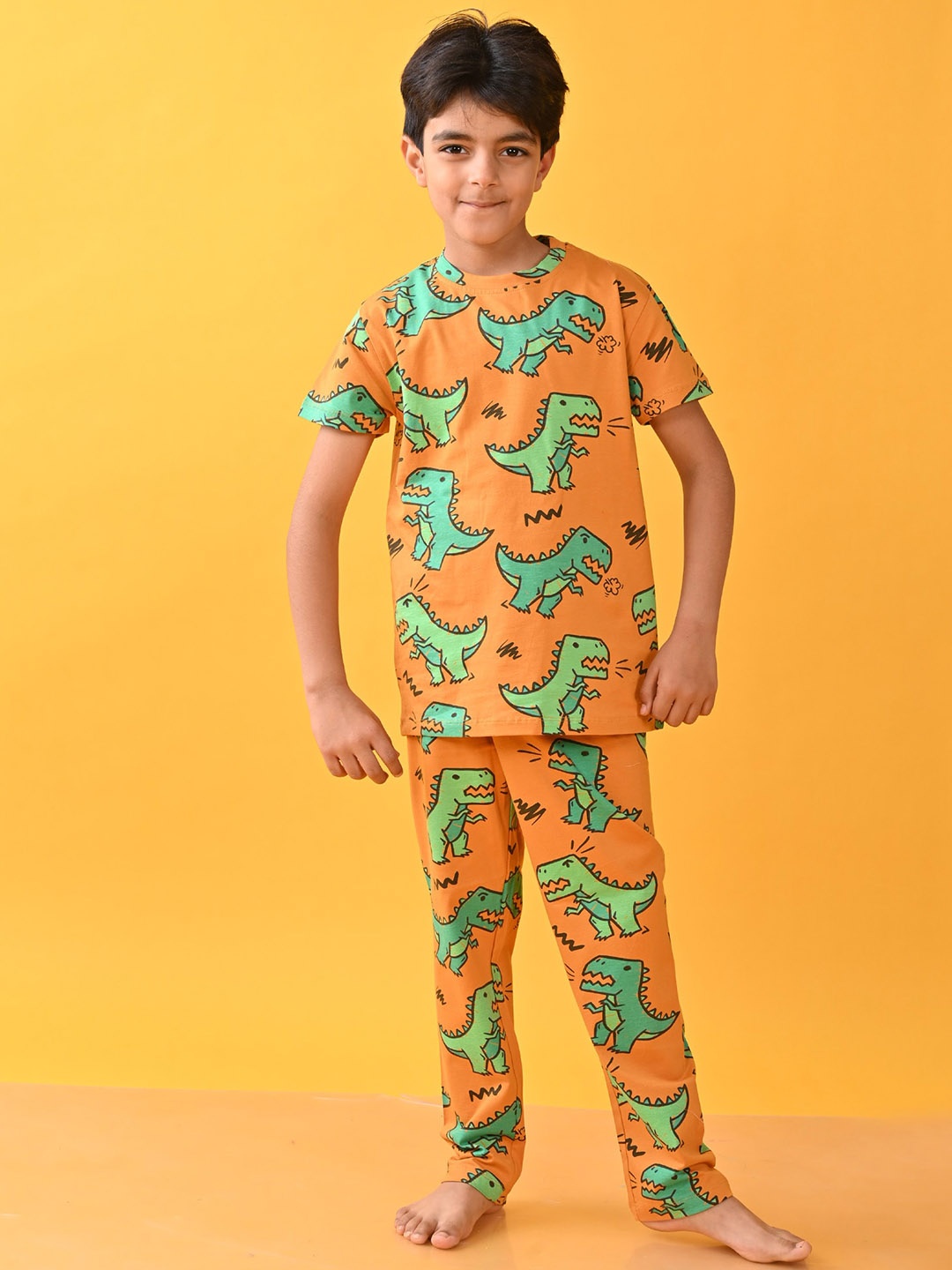 

Anthrilo Boys Conversational Printed T-shirt With Pyjamas, Mustard