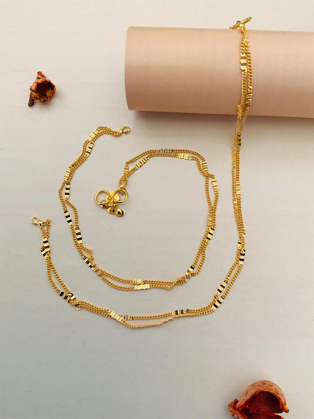 

Sangria Gold Toned Set Of 2 Gold-Plated Stones and Beads Anklets