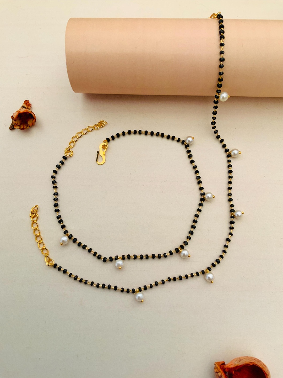 

Sangria Gold Toned Set Of 2 Gold-Plated Beaded Anklets