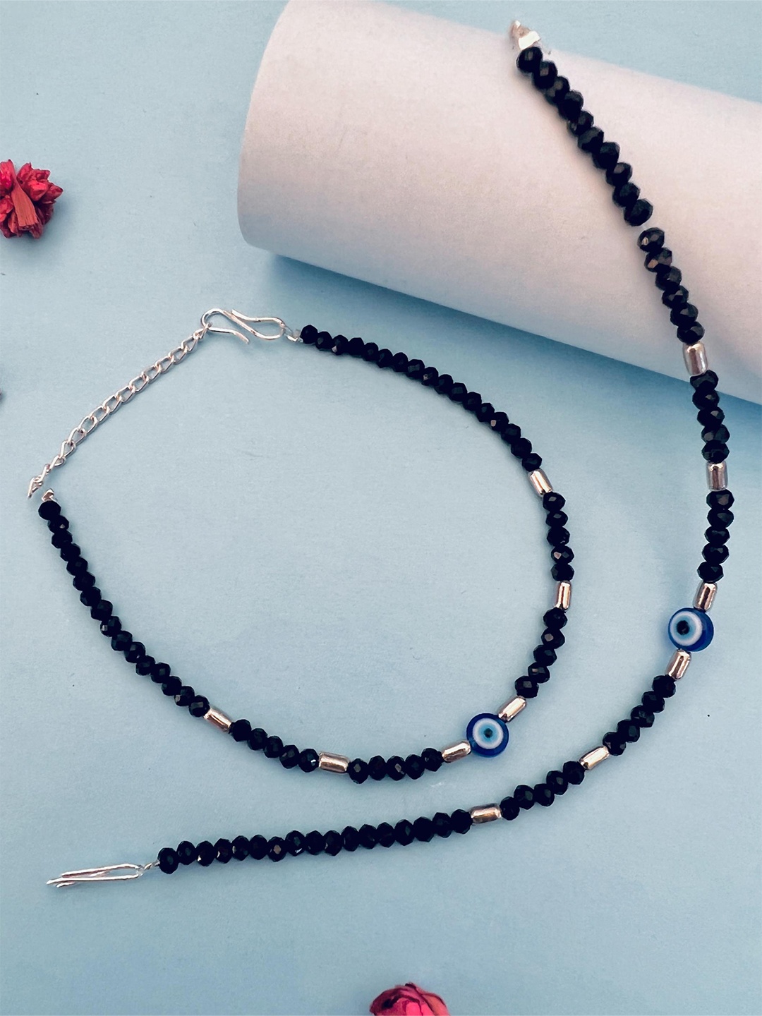 

Sangria Silver Toned Set Of 2 Silver-Plated Evil Eye Anklets