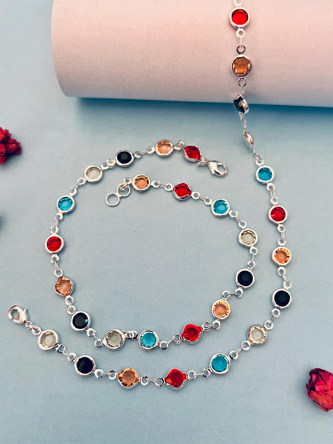 

Sangria Silver-Plated Artificial Stones and Beads Anklet