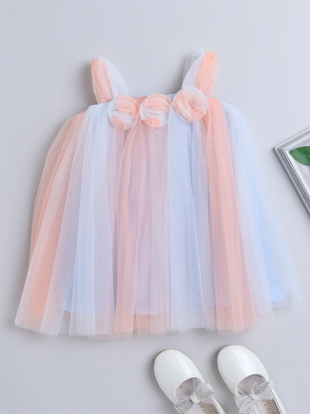 

MANY FROCKS & Infants Girls Net Empire Dress, Peach