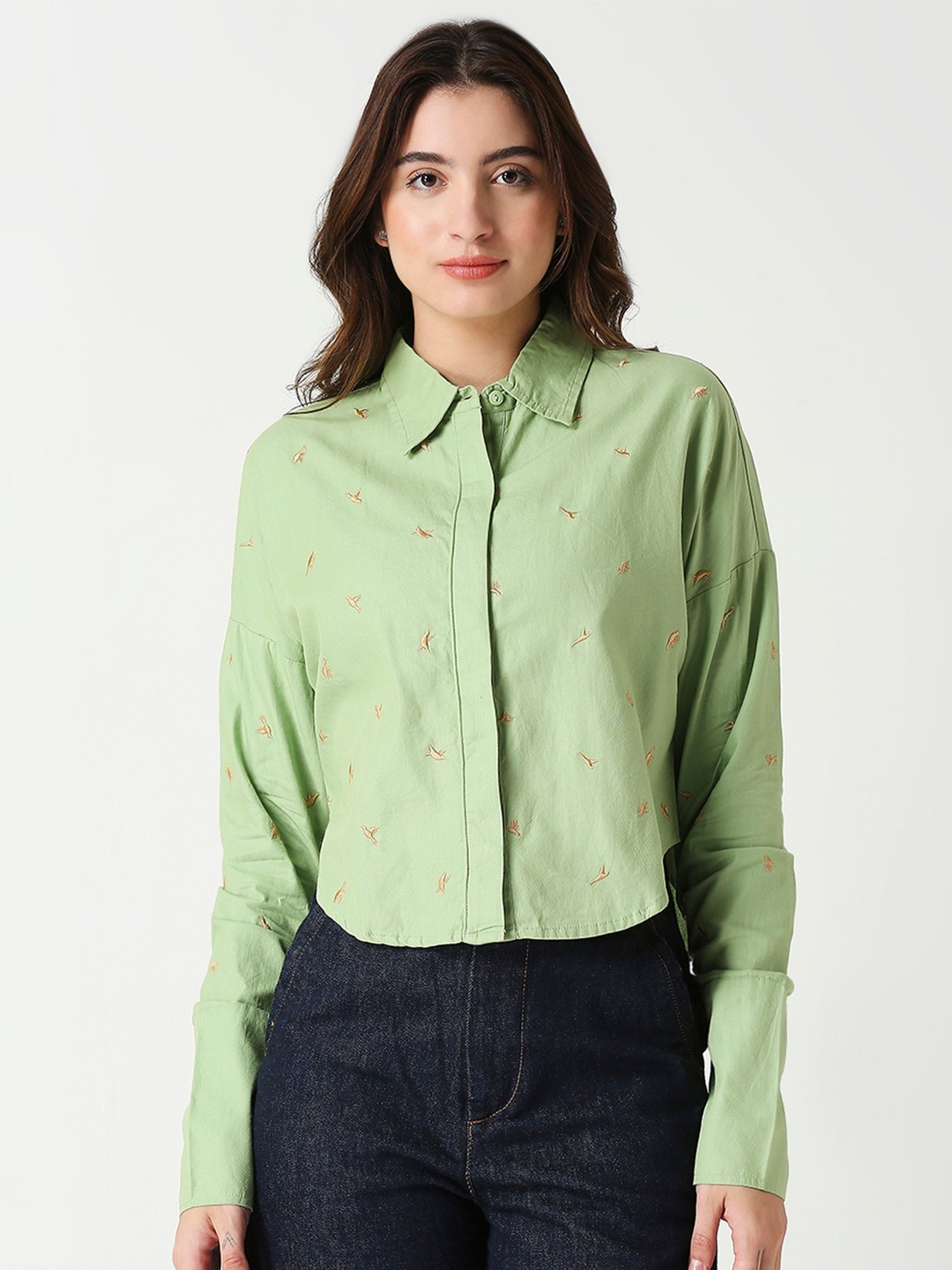 

Remanika Classic Conversational Printed Cotton Casual Shirt, Green