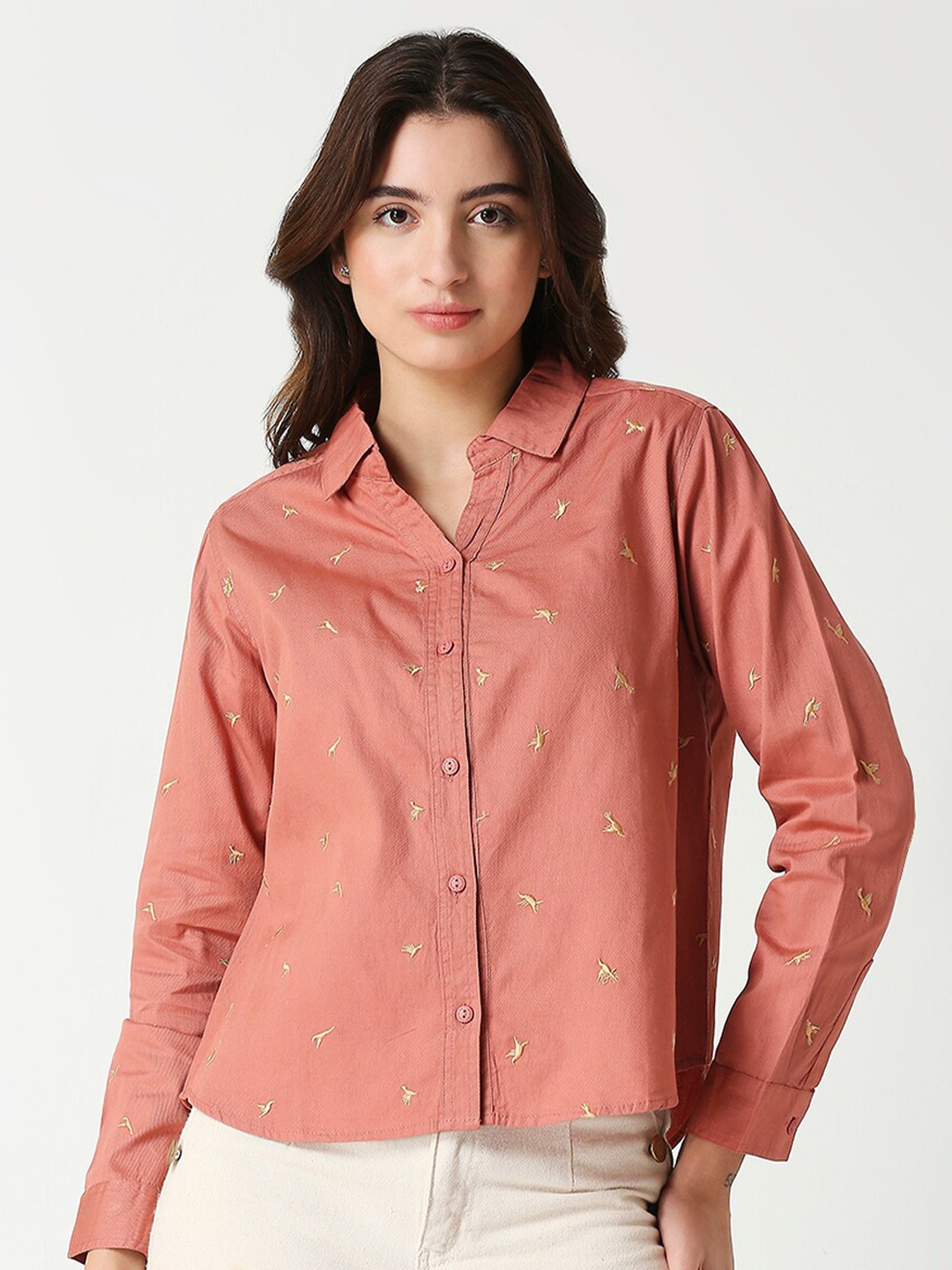 

Remanika barbie doll Classic Cotton Printed Casual Shirt, Peach
