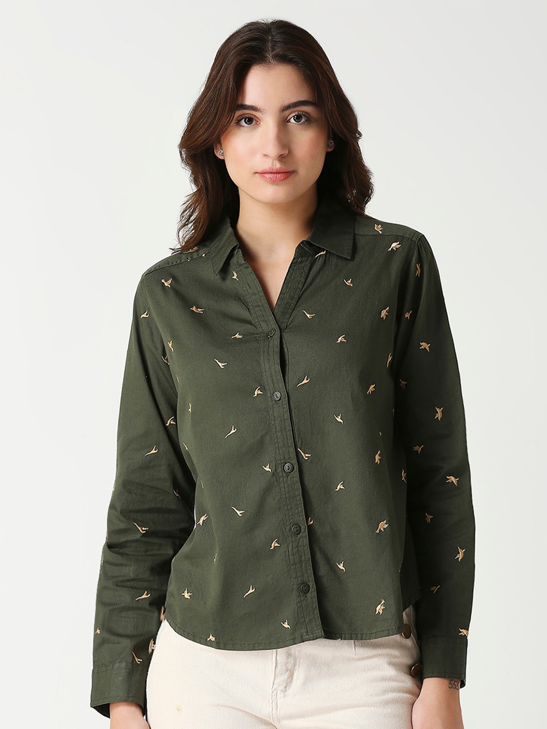 

Remanika Classic Conversational Printed Cotton Casual Shirt, Green