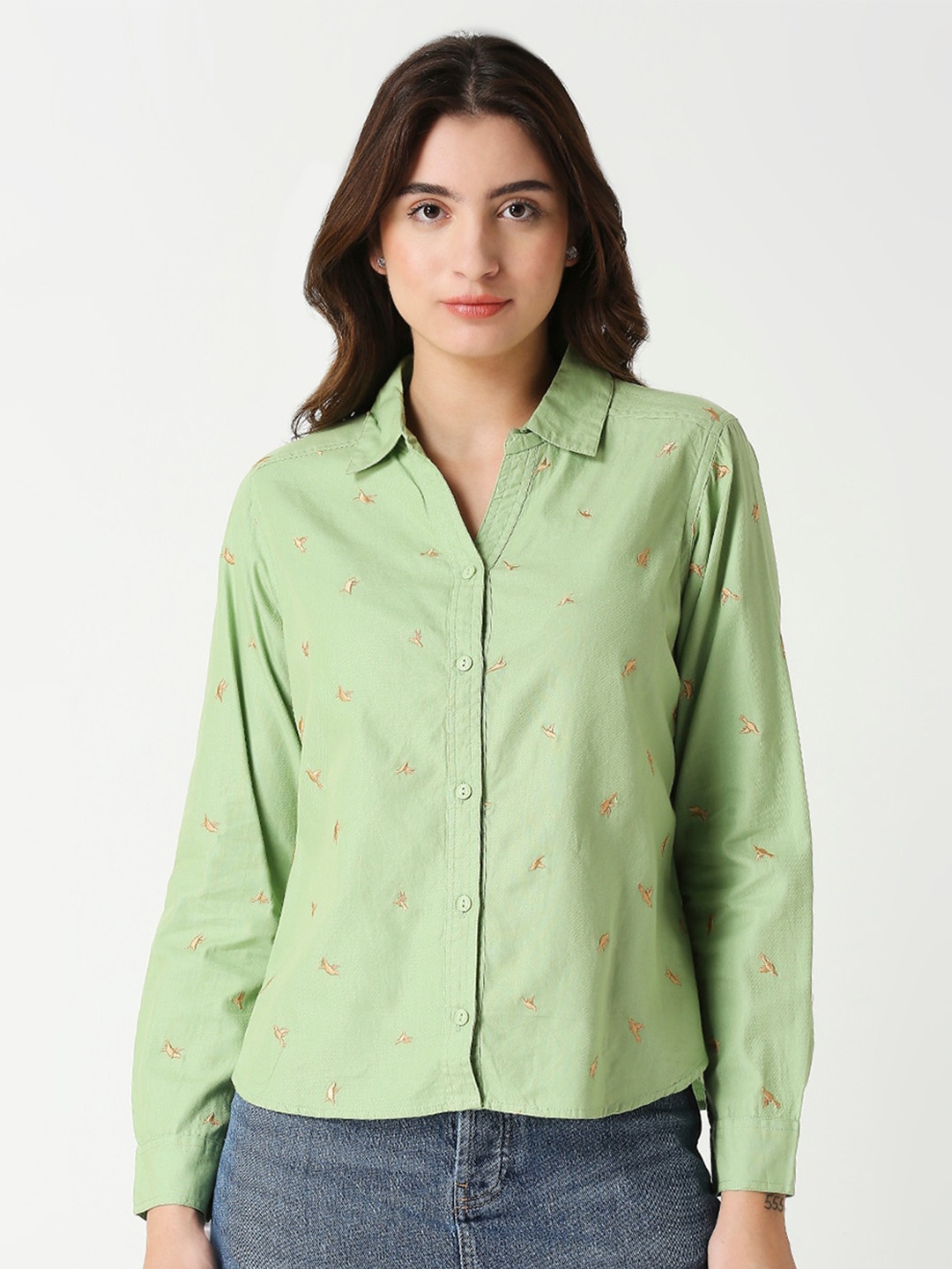 

Remanika barbie doll Classic Cotton Printed Casual Shirt, Green