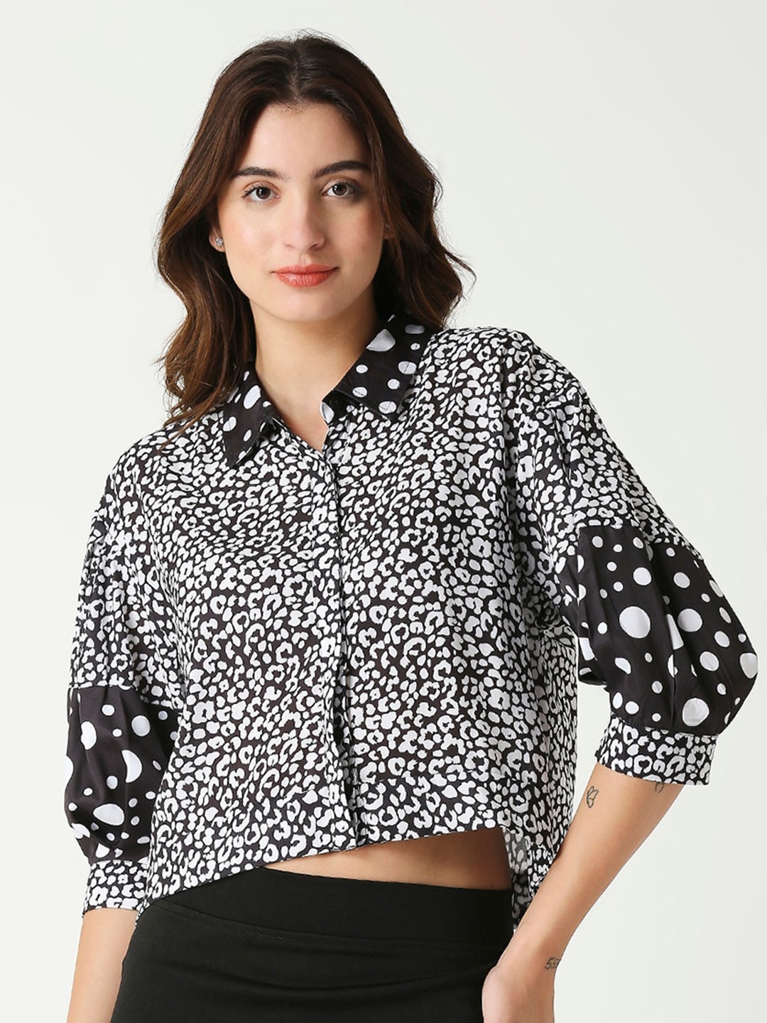 

Remanika barbie doll Classic Animal Cotton Printed Casual Shirt, Black